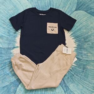 True Religion Blue and Tan Short Sleeve Tee